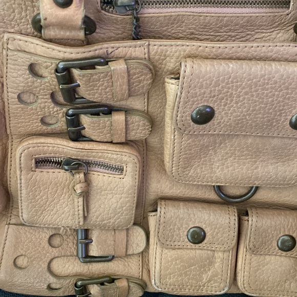 Betsy Johnson Unique Leather Tote/Purse in Beige with Several Outside Pockets - Picture 3 of 13